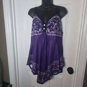 Purple Bandana-Print Tank Top